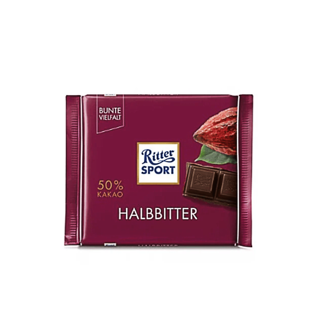 RITTER SPORT DARK CHOCOLATE 50% COCOA 100G X 12